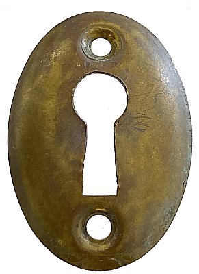 Antique Wrought Brass Oval Door Keyhole Escutcheon Plate by Reading Hardware Co. - Circa 1899