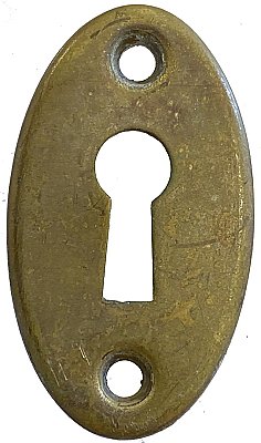 Antique Wrought Brass Oval Door Keyhole Escutcheon Plate by Reading Hardware Co. - Circa 1899
