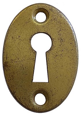 Antique Wrought Brass Oval Door Keyhole Escutcheon Plate by Russell & Erwin - Circa 1909