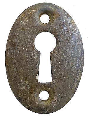 Antique Wrought Steel Oval Door Keyhole Escutcheon Plate - Circa 1910