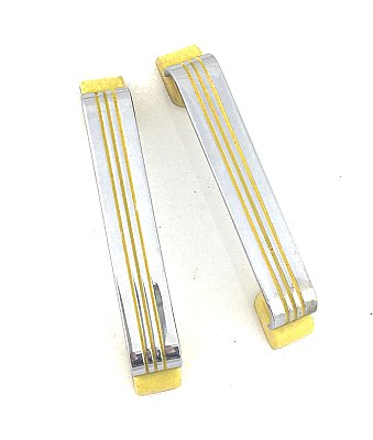 Pair of Antique Chrome and Yellow Amerock Kitchen Cabinet Pulls