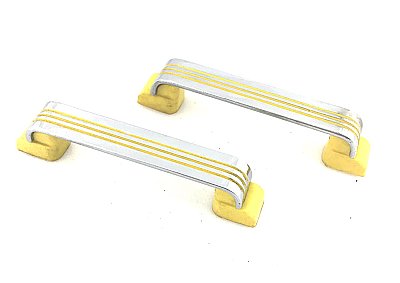 Pair of Antique Chrome and Yellow Amerock Kitchen Cabinet Pulls
