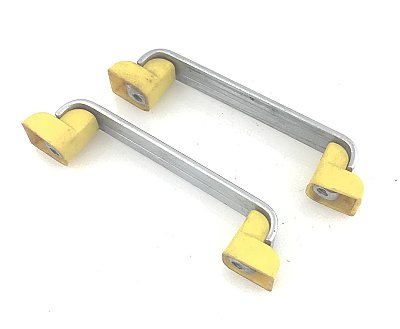 Pair of Antique Chrome and Yellow Amerock Kitchen Cabinet Pulls