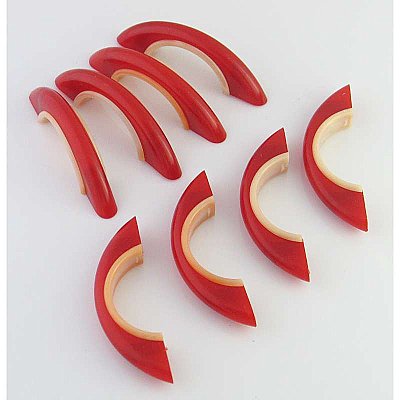 Antique Red and White Catalin Kitchen Cabinet Pull, 1-7/8" OC (Sold Each)