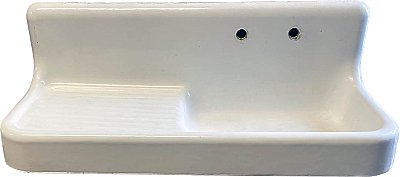Antique 52" American Standard "Bedford" White Cast Iron Enameled Farmhouse Sink With Drainboard and Backsplash - Circa 1926