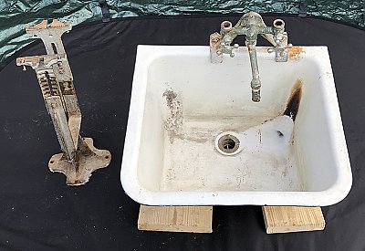 Antique Crane Industrial Utility Sink with Cast Iron Leg