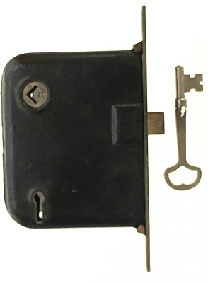 Antique Cast Iron & Steel Interior Mortise Door Lock With Key - Circa 1900
