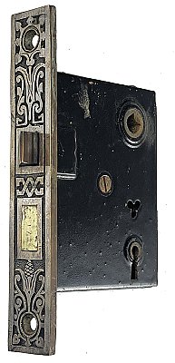 Antique Interior Door Mortise Lock - Bronze Faceplate - Circa 1890