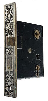 Antique Interior Door Mortise Lock - Bronze Faceplate - Circa 1890