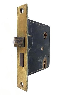 Antique Interior Mortise Door Lock - Brass-Plated Faceplate