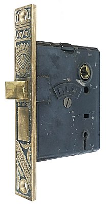 Antique Interior Mortise Door Lock in "Oriental" Design by Branford Lock Works - Circa 1881