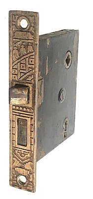 Antique Cast Bronze Interior Mortise Door Lock in "Ceylon" Design by P. & F. Corbin - Circa 1895