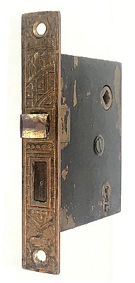 Antique Cast Bronze Interior Mortise Door Lock in "Ceylon" Design by P. & F. Corbin - Circa 1895