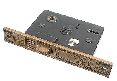 Antique Cast Bronze & Steel Exterior Mortise Door Lock in "Gothic" Design by P. & F Corbin - Circa 1880