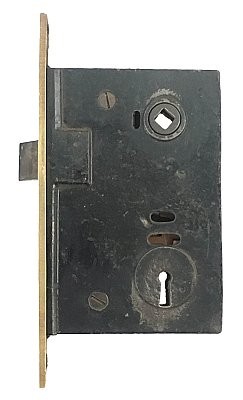 Antique Cast Bronze & Steel Exterior Mortise Door Lock - Circa 1900
