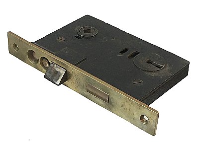 Antique Cast Bronze & Steel Exterior Mortise Door Lock - Circa 1900