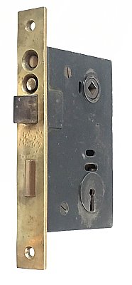 Antique Cast Bronze & Steel Exterior Mortise Door Lock - Circa 1900