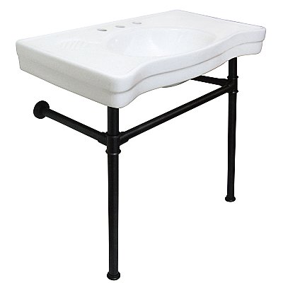 Kingston Brass Imperial Ceramic Console Sink with Stainless Steel Legs - White/Matte Black