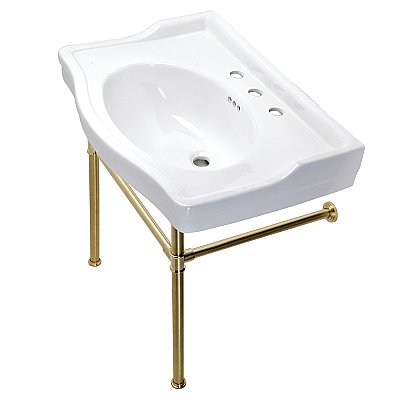 Kingston Brass Victorian 30-Inch Console Sink with Stainless Steel Legs - Brushed Brass
