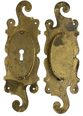 Antique Cast Bronze Pocket or Sliding Door Flush Pulls Set in "Jamestown" Design by Yale & Towne - Circa 1910