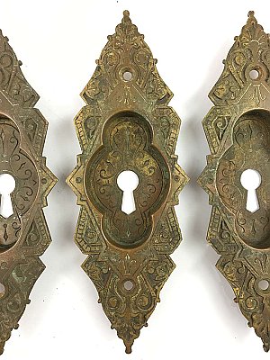 Antique Double Sliding/ Pocket Door Lock Set in "Kahala" Design by Russell & Erwin Co. - Circa 1882