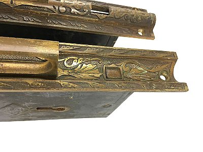 Antique Double Sliding/ Pocket Door Lock Set in "Kahala" Design by Russell & Erwin Co. - Circa 1882