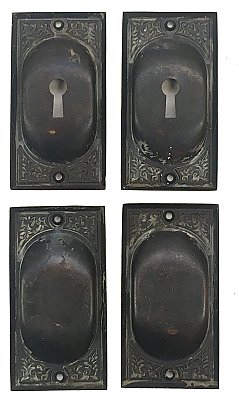 Antique Set of Double Sliding/ Pocket Door Flush Pulls in "Montello" Design by Reading Hardware Co - Circa 1897
