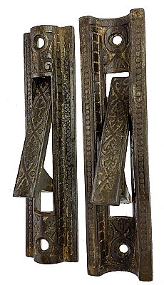 Antique Cast Iron Pocket Door Astragal Edge Pull Set by Russell & Erwin - Circa 1894
