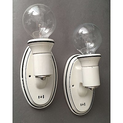Pair of Antique Black and White Art Deco Porcelain Wall Sconces Circa 1920