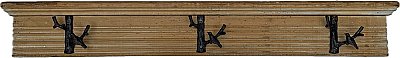 Repurposed Antique Pine Window Header Rack with 3 Bird Hooks