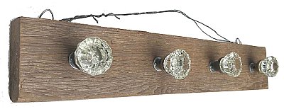Repurposed Reclaimed  Antique Barn Wood Wall Hook Rack with Glass Door Knobs