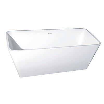 59-Inch Solid Surface White Stone Freestanding Tub with Drain, Matte White