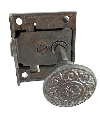 Antique Cast Iron Aesthetic Pattern Screen Door Latch Set - Circa 1880