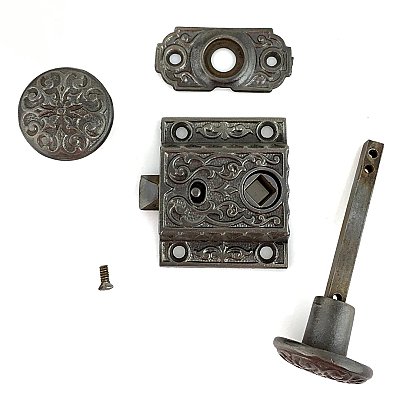 Antique Cast Iron Aesthetic Pattern Screen Door Latch Set - Circa 1871