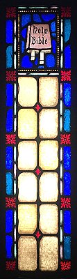 Antique Ecclesiastic Stained Glass Window Sash Circa 1880 - Blue, Red, Yellow - Holy Bible