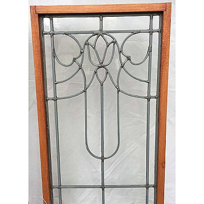 Antique Art Nouveau Leaded Glass Sidelight Window Pair With Tulip Design Circa 1905