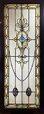 Large Antique Queen Anne Stained Glass Window Sash Circa 1880 - Blue, Green, Amber