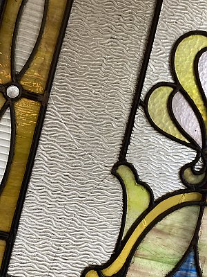 Large Antique Queen Anne Stained Glass Window Sash Circa 1880 - Blue, Green, Amber