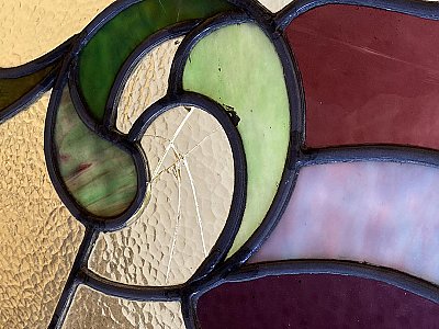 Antique Elizabethan Stained Glass Window Sash Circa 1880 - Blue, Green, Purple, Amber