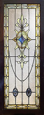 Large Antique Queen Anne Stained Glass Window Sash Circa 1880 - Blue, Green, Yellow