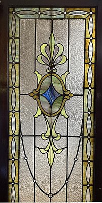 Large Antique Queen Anne Stained Glass Window Sash Circa 1880 - Blue, Green, Yellow