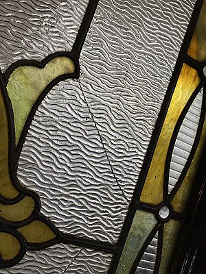 Large Antique Queen Anne Stained Glass Window Sash Circa 1880 - Blue, Green, Yellow