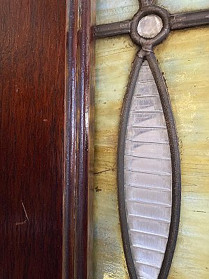 Large Antique Queen Anne Stained Glass Window Sash Circa 1880 - Blue, Green, Yellow