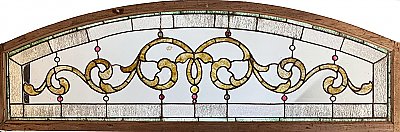 Antique Queen Anne Arched Top Stained Glass Transom Window Sash - Circa 1880