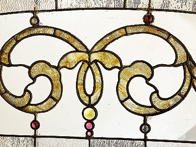 Antique Queen Anne Arched Top Stained Glass Transom Window Sash - Circa 1880