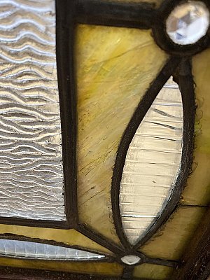 Large Antique Queen Anne Stained Glass Window Sash Circa 1880 - Purple, Yellow, Green