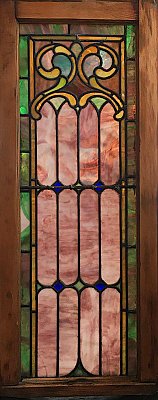 Antique Queen Anne Stained Glass Window Circa 1890 - Pinks, Green, Blue