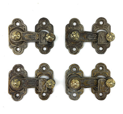 Antique Set of Four Aesthetic Style Ornate Cast Iron and Brass Shutter Bars
