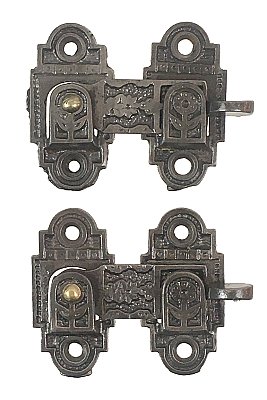 Pair of Antique Bronze and Cast Iron Interior Window Shutter or Blind Latches - Circa 1880