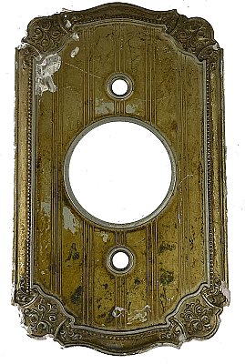 Antique Brass Finish Ornate Large Hole Wall Plate or Switchplate by Bryant Electric Co. - Circa 1926
